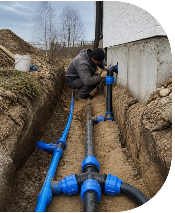 Монтаж наружного водопровода на участке под ключ в Серпухове